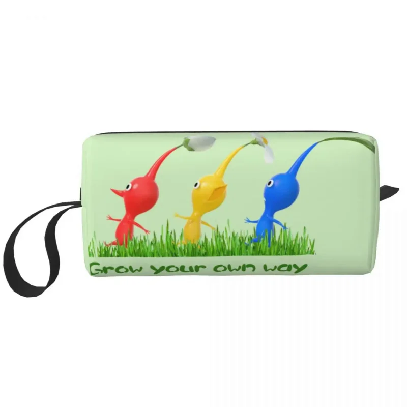 

Custom Plant Creature Cartoon Video Game Pikmin Toiletry Bag Women Makeup Cosmetic Organizer Lady Beauty Storage Dopp Kit Box