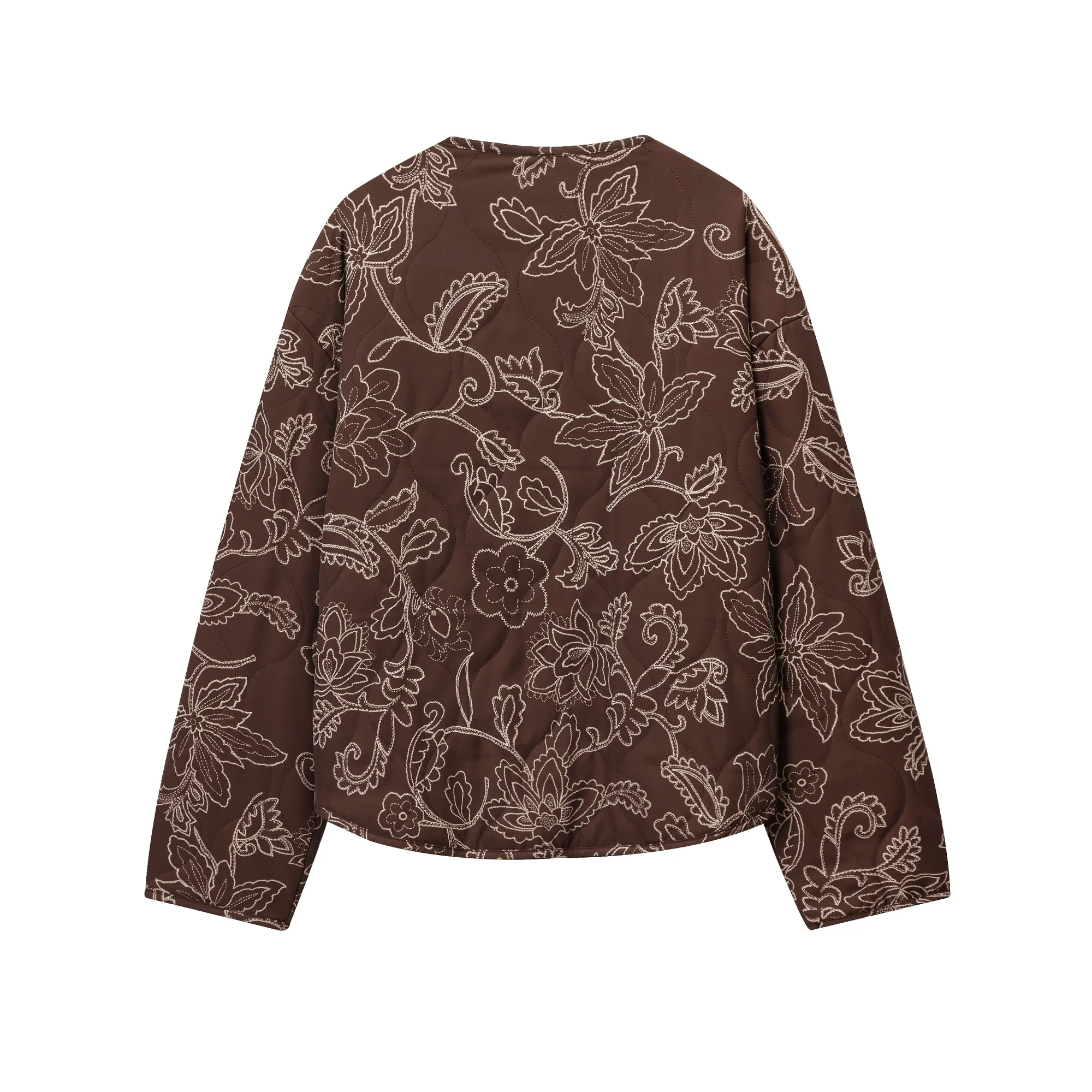 Women'S Short Jacket Coat O-Neck Long Sleeve Quilted Printed Autumn And Winter New Casual Vintage Style Button Outerwear Coat