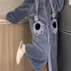 Plus Size Cartoon Long Robe Couple Models Hooded Pajamas Facecloth Bathrobe Autumn and Winter Coral Fleece Robe Women Homewear 3