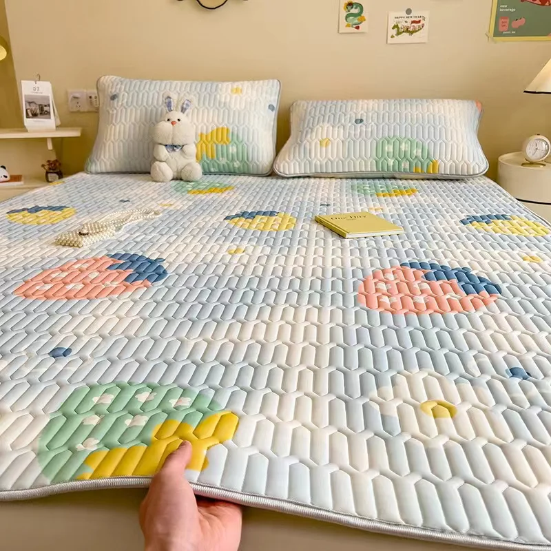 Natural Latex Cooling Mat forSummer Thicken Cool Feeling Mattress Pad Soft Air-Permeable Cold Mat Bed Sheet Bedding Set