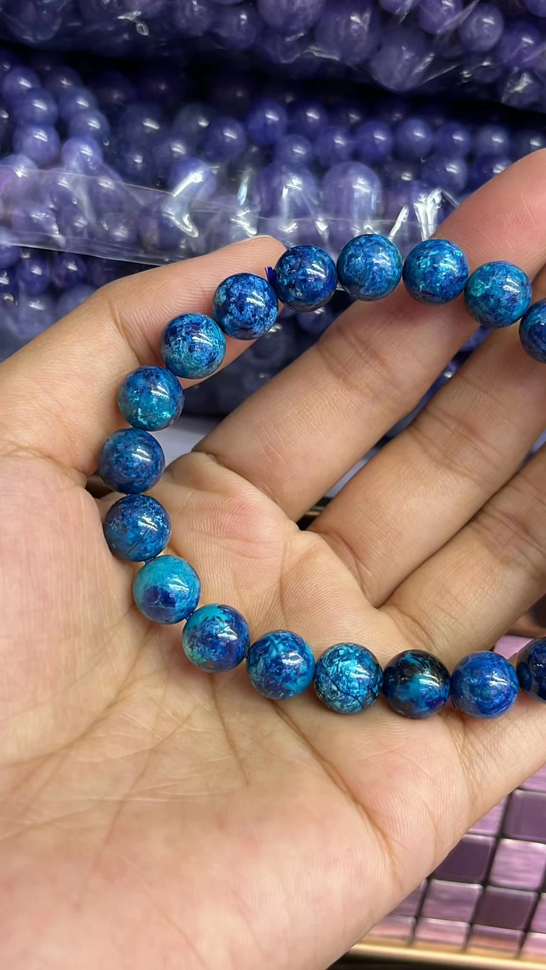 Natural Blue Malachite Azurite Beads Bracelet Round Beads Jewelry 9mm Malachite Woman Men Azurite Bracelet AAAAAA