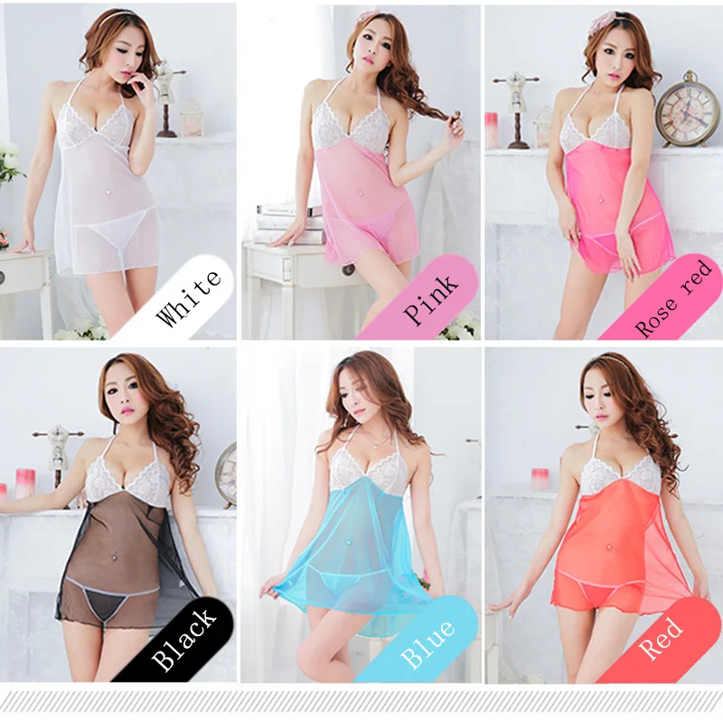 

Women's Dress Robe Pajamas Lace Sheer See-Through Underwear Set Solid Color Sexy Lingerie Erotic Porn Babydoll Nightdress