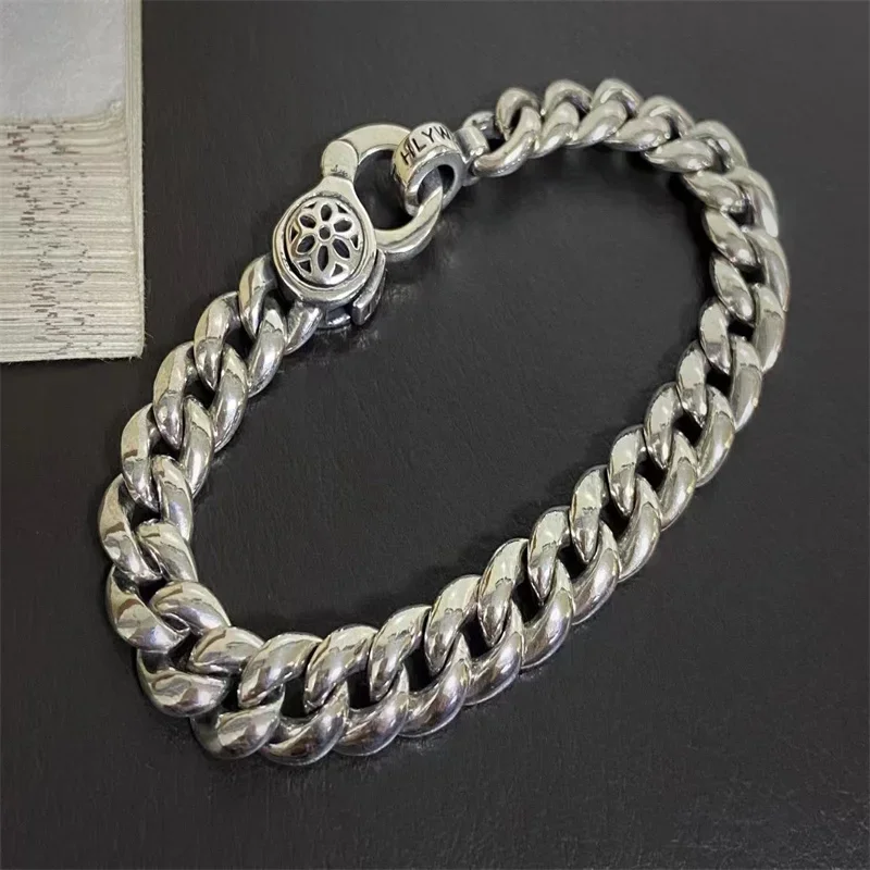 

S925 Sterling Silver Bracelet Men's European And American Fashion Retro National Style Bracelet Cuban Chain For Men And Women