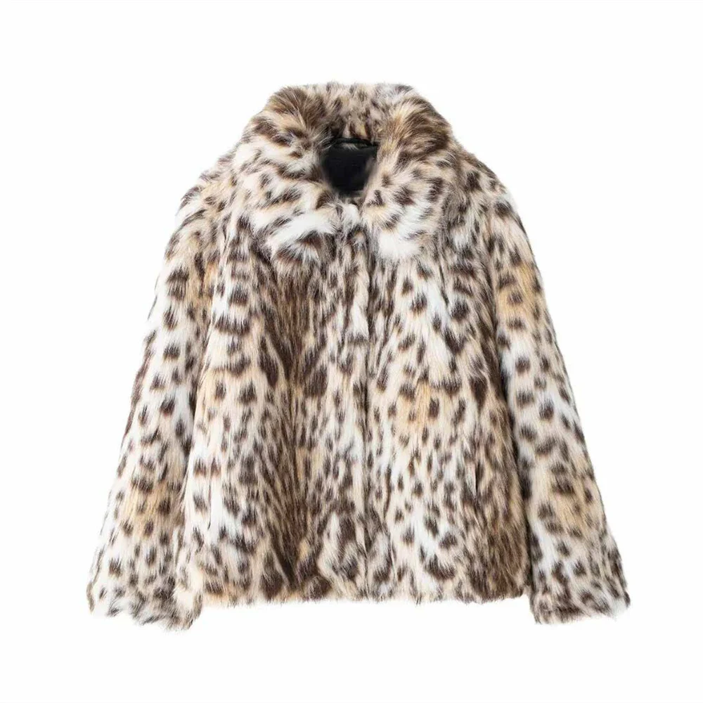 Autumn and winter new casual women's clothing simple and fashionable versatile leopard print faux fur effect jacket