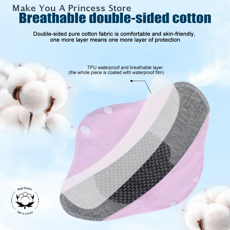 5 PCS 23CM Anti-slip Graphene Antimicrobial Sanitary Pads Reusable Care Pads Breathable Maternity Menstrual For Women