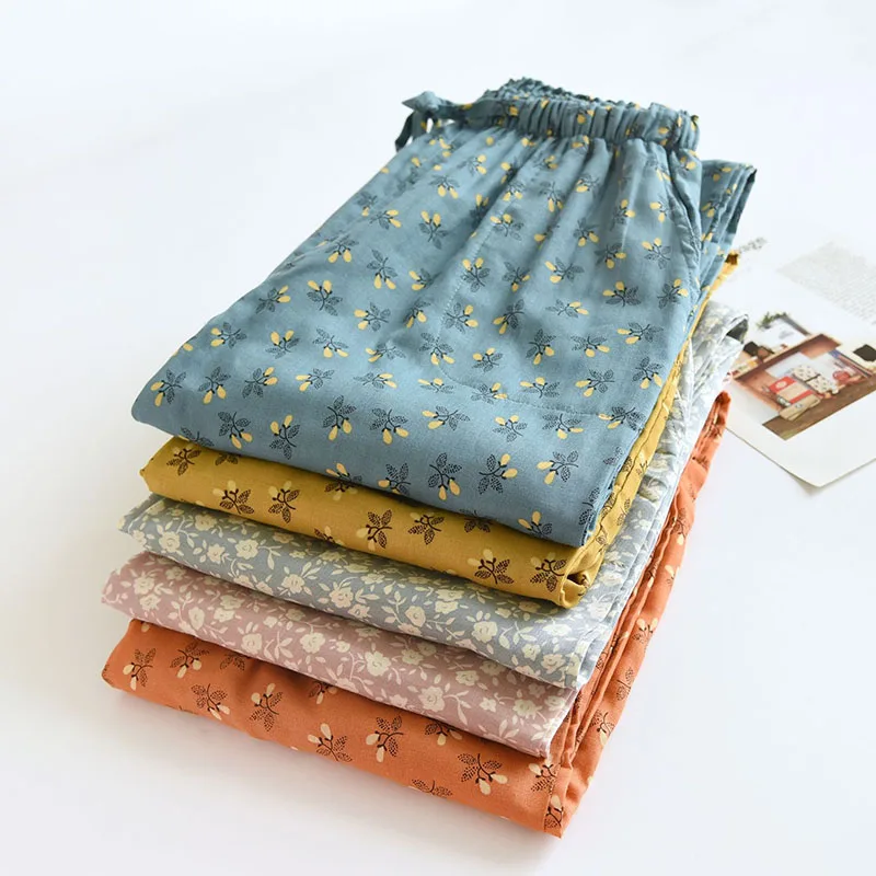 القطن الأزهار بنطلون بيجاما النساء حجم كبير مزدوج...