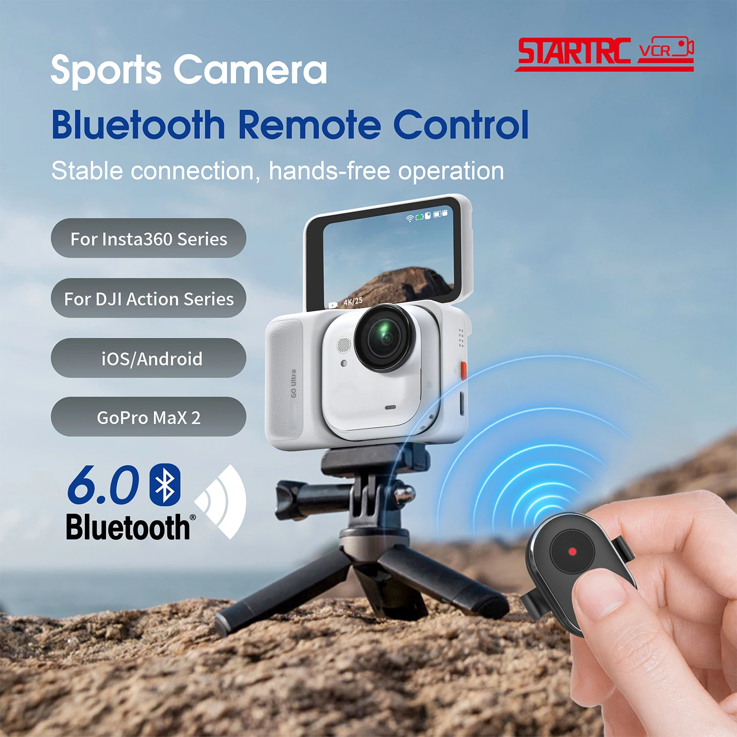 STARTRC Wireless Bluetooth Remote Control for DJI ACTION 4/5/6 Camera Accessory 10-15m Distance Remote Controller for Vlog