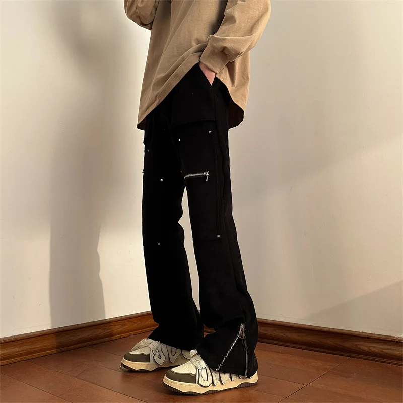 

Harajuku Washed Vintage Straight Wide Leg Denim Pants Men High Street Casual Micro-flared Jeans Pants Oversized Trousers A122
