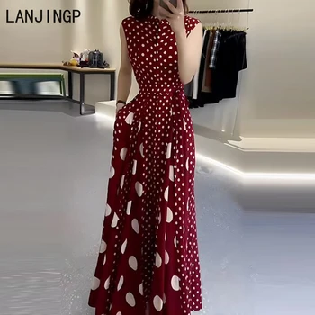 Abbigliamento donna 2025 estate high-end pausa caffè Impostazioni formali francesi abito rosso a pois da donna