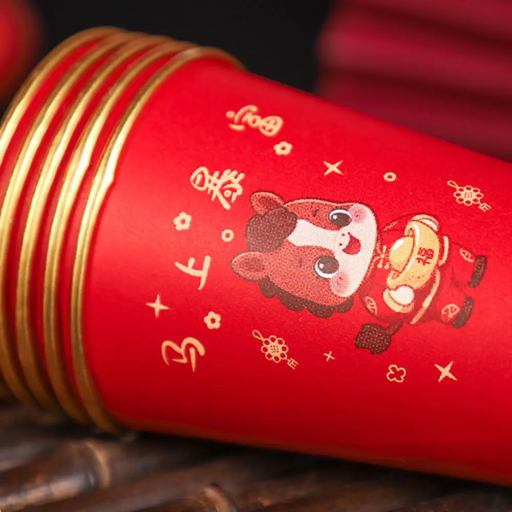 50pcs Horse Pattern 2026 Spring Festival Disposable Cup Anti-scalding Gold Foil Drinking Tea Cup Chinese Style Thickened