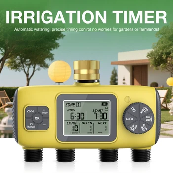 3/4" Automatic Water Timer 4-outlet Garden Watering System Automatic Irrigation System IPX5 Waterproof for Garden Lawn Plants 1