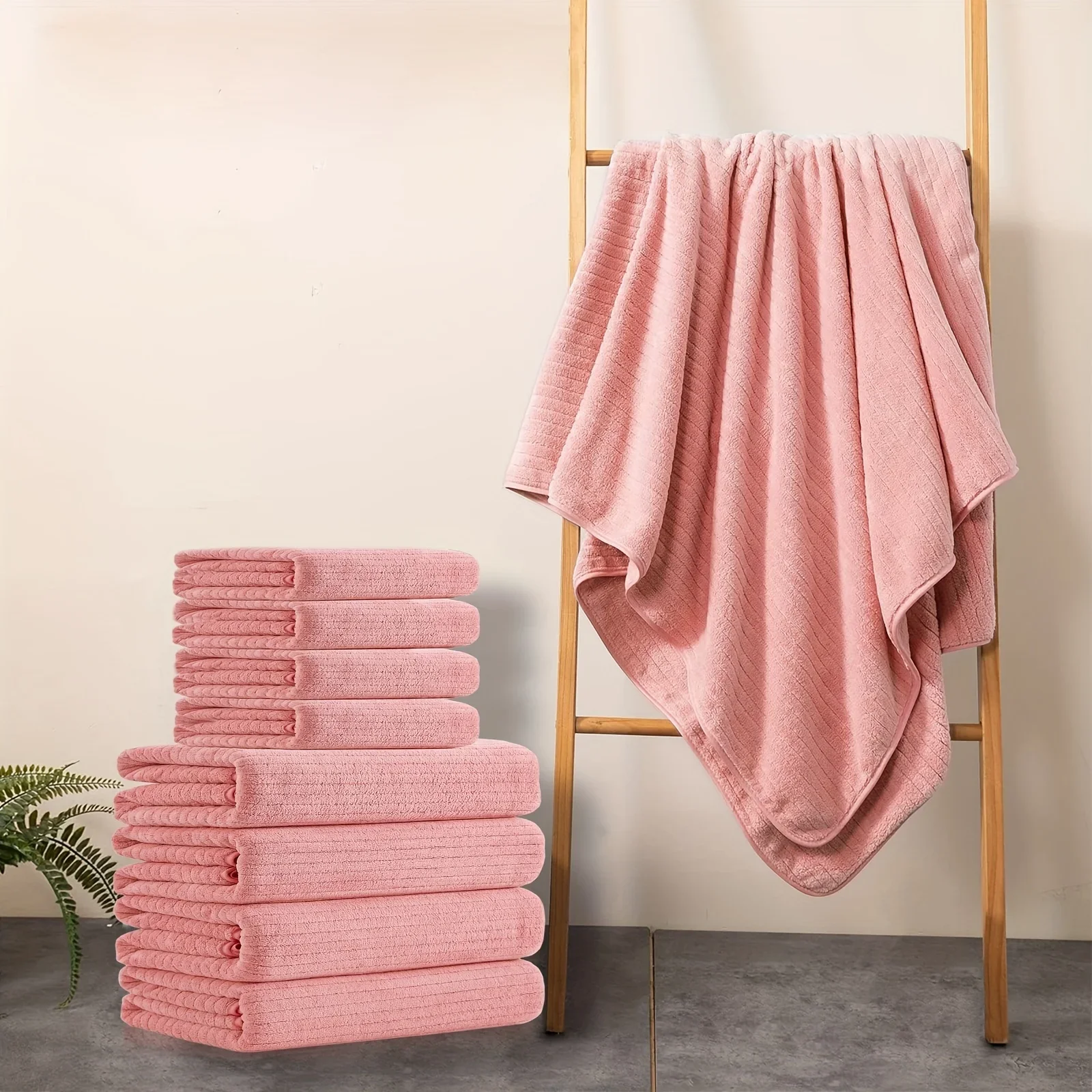 Gray Pink Blue Stripe Bath Towels Set Bath Towels 28in*55in & Hand 14in*30in Sheet Super Soft Breathable Bathro 8PCS bath towels
