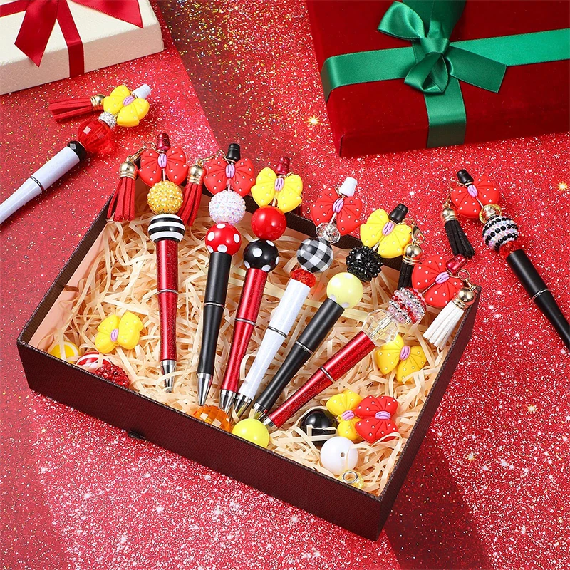 12Pcs Beadable Ballpoint Pens Plastic Xmas Bead Pen Ballpoint Pens Black Ink Ball Pen for Kids Students 3