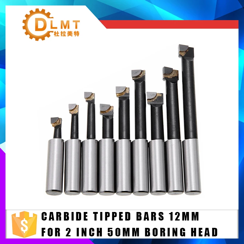 9PCS Durable Hard Alloy Shank F1 Boring Bar Set Carbide Tipped Bars 12MM For 2 Inch 50MM MT R8 BT NT Boring Head Lathe Milling
