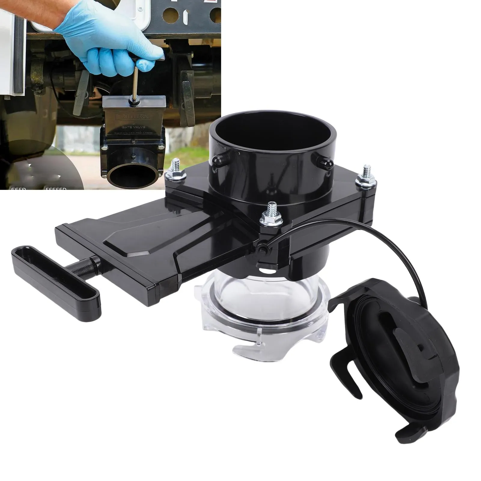 3 Inch RV Gate Valve RV Gate Valve with 3 Inch Clear Adapter Leakproof Odorproof Waste Valve Sewer Valve for RV Trailers