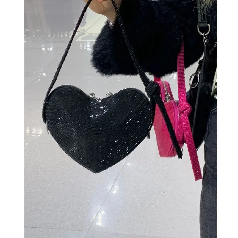 Rhinestone Heart Shaped Shoulder Bag Luxury Designer Diamonds Handbags Crystal Evening Clutch Ladies Crossbody Bags for Women