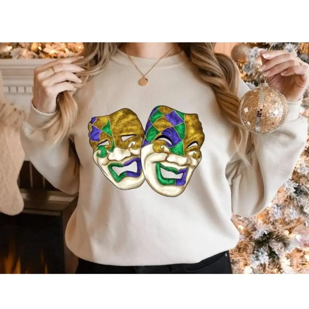 Carnival Sweatshirt Mask Hoodie Carnivals Vibes Pullover New Orleans Fat Tuesday Hoodies Sweatshirt Tops For Women