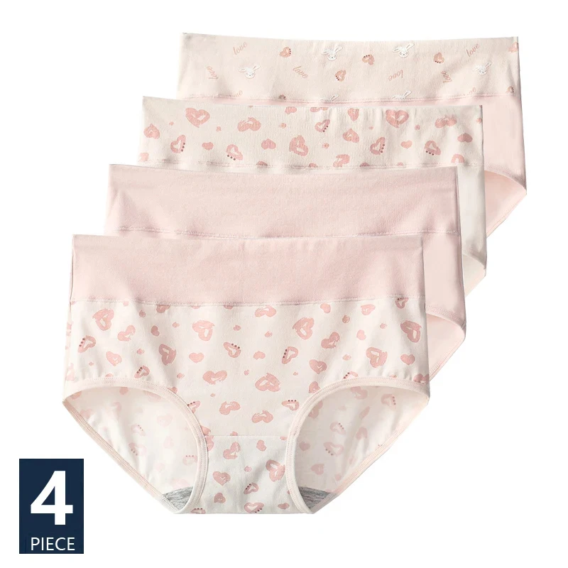 

Plus Size 4Pcs/Set High Waist Cotton Panties Women Body Shaper Underwear Lovely Print Girls Briefs Seamless Sexy Female Lingerie