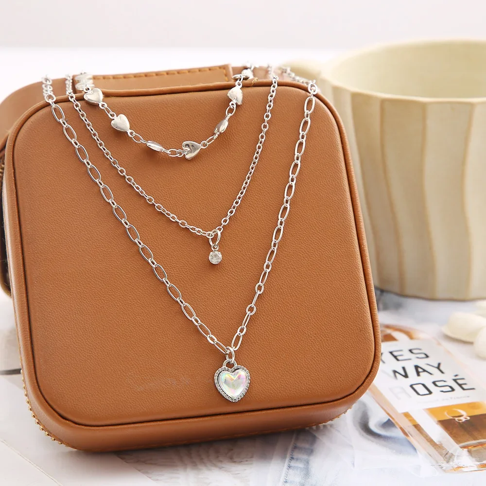 Fashband Collana A Strati Con Ciondolo A Forma Di Cuore, Stile Boho, Semplice, A Collo Corto, Da Donna (Argento - Foto 3