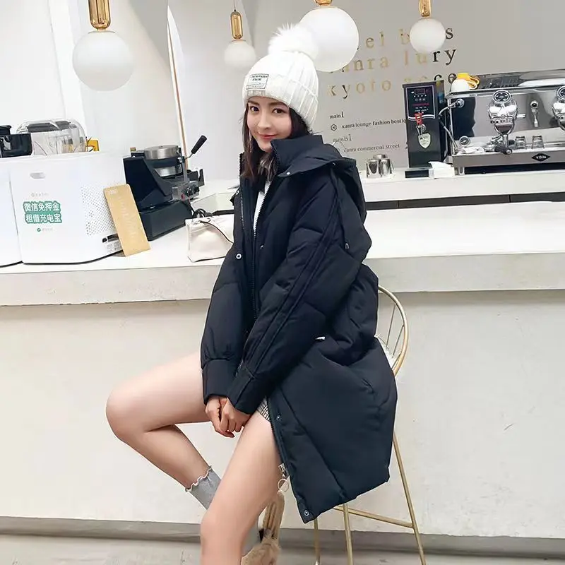 2023 New Women Down Cotton Coat Winter Jacket Female Mid Length Version Parkas Loose Thick Outwear Hooded Large Size Overcoat