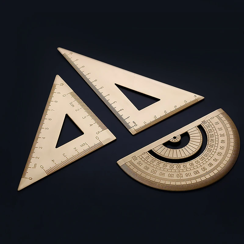 Brass Straightedge,Triangulator,Protractor,Teaching Mathematics Laboratory Office Student Stationery Drawing Tools Accessories