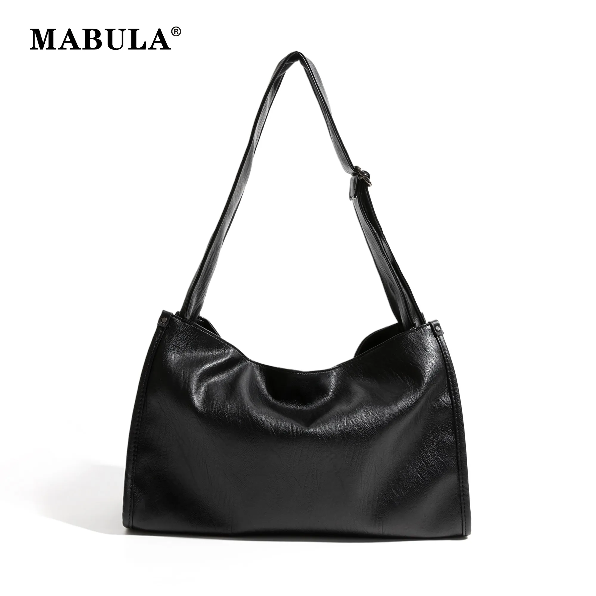 

MABULA Vegant Leather Simple Large Woman Crossbody Bag Adjustable Big Strap Shoulder Purse Solid Casual Sling Hobo Shoulder Bag