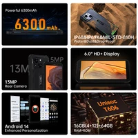 Oukitel G2 Rugged Smartphone 4GB+64GB 6."HD 13MP Camera 6300mAh Cellphone Android Unisoc T606 Octa Core 2