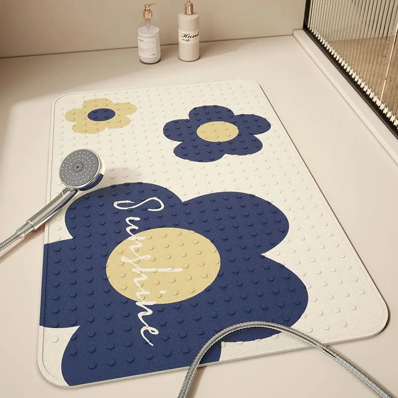 Rectangular Flower Pattern Shower Suction Cup Pad, Bathroom Product Anti Slip Anti Fall, Children's Massage Foot Mat, PVC, 1Pc