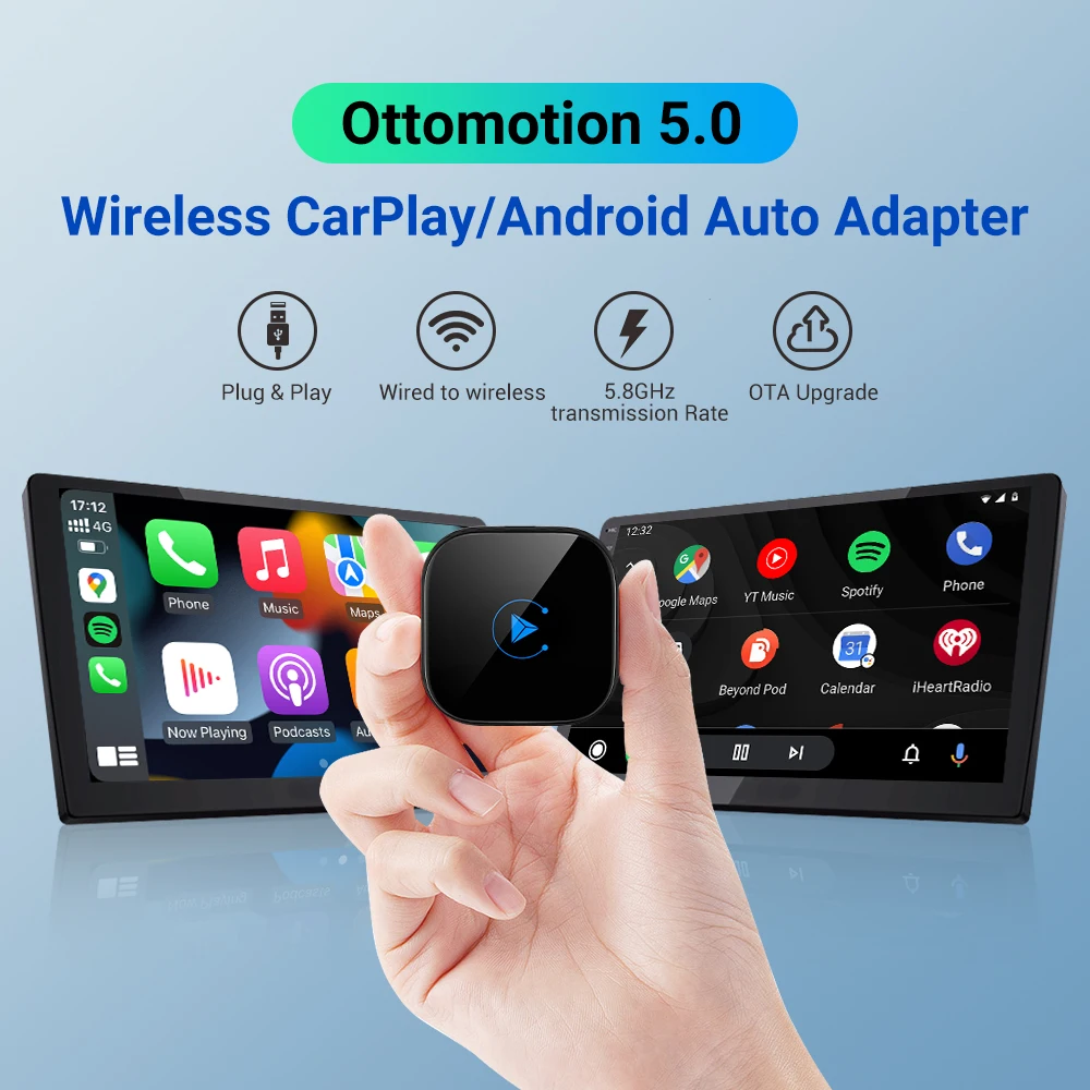 5.0 Wireless Carplay Android Auto Adapter Accessori Per Auto 2023 Apple Car Play Per Iphone Android Phone Mini Ai Box Ottomion