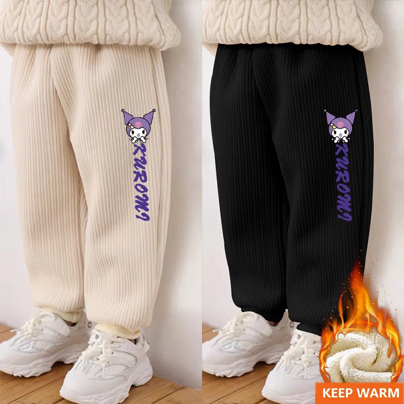 

Children's Cute Kuromi Winter Warm Trousers Kawaii Anime Sanrio Girls Korean Style Casual Pants Kids Thickened Cartoon Clothing