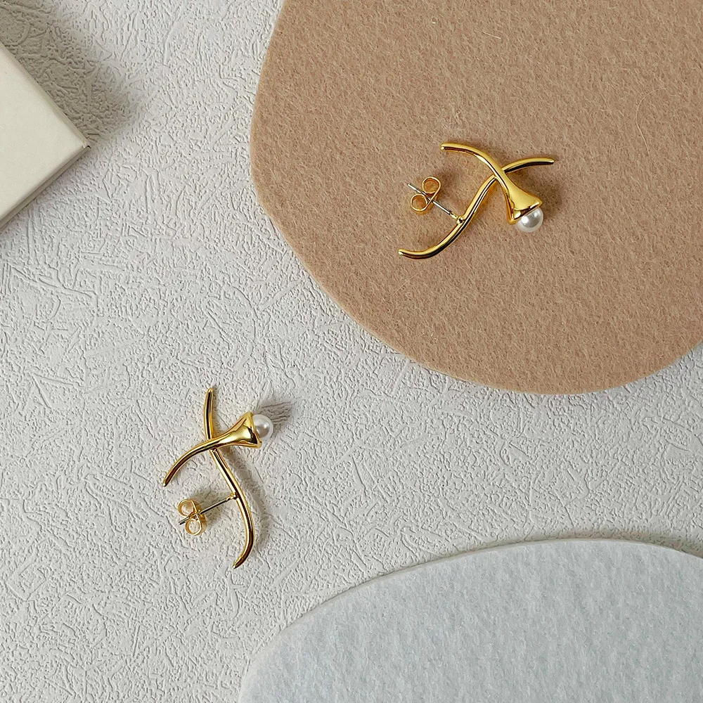 ENFASHION Aesthetic Branch Pearl Earrings For Women Gold Color Piercing Stud Earring Fashion Jewelry Party Brincos E221348