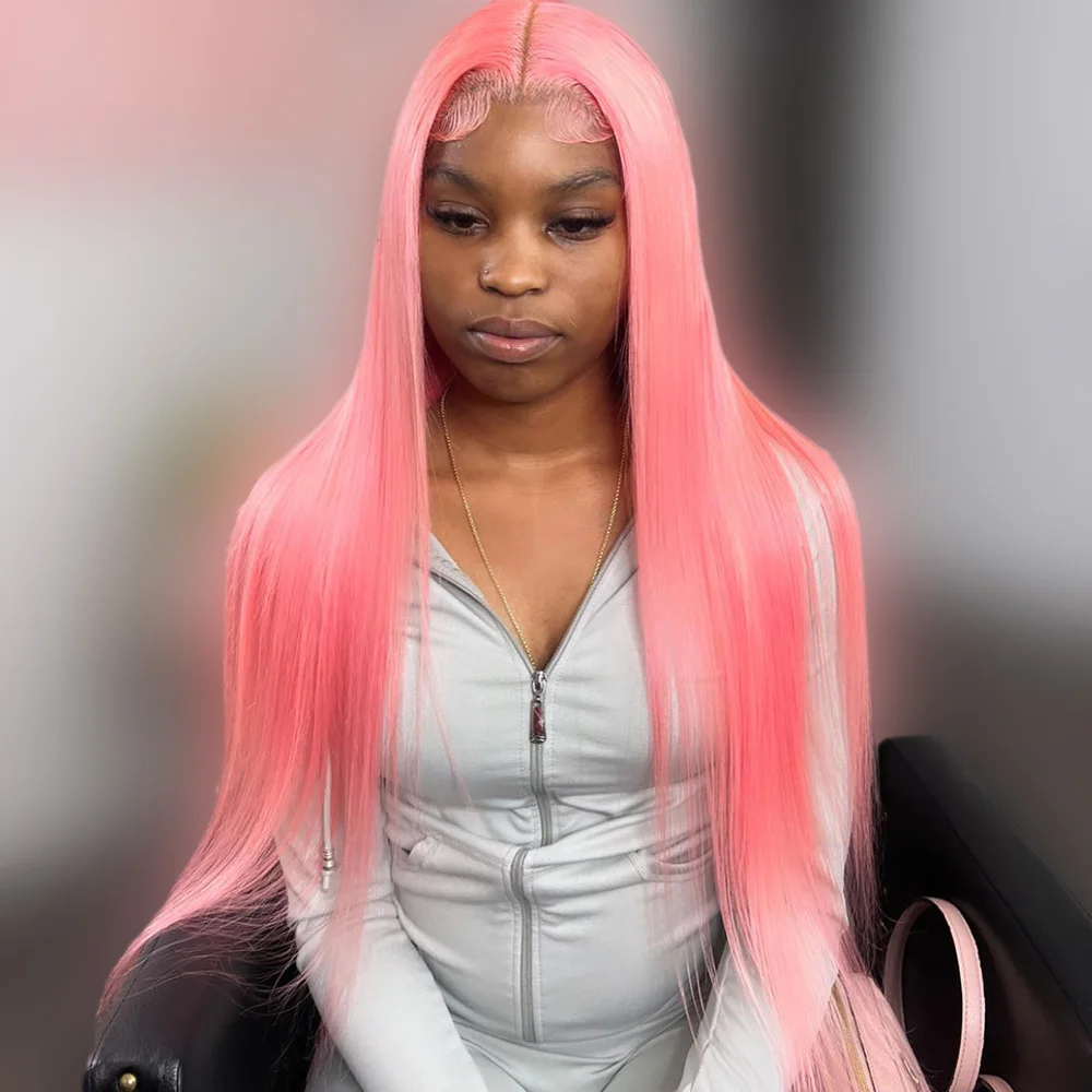 

FITU Pink Transparent 13x6 13x4 Lace Frontal Human Hair Wig 613 Colored Plucked With Baby Hair 5x5 Lace Closure Wig