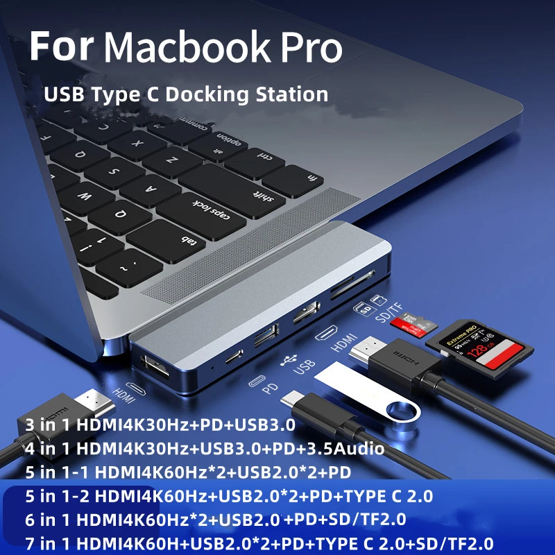 

Type C Docking Station HUB For Macbook Pro Dock Stations USB HDMI 4K TF SD Reader 3.5mm PD Charging Adapter