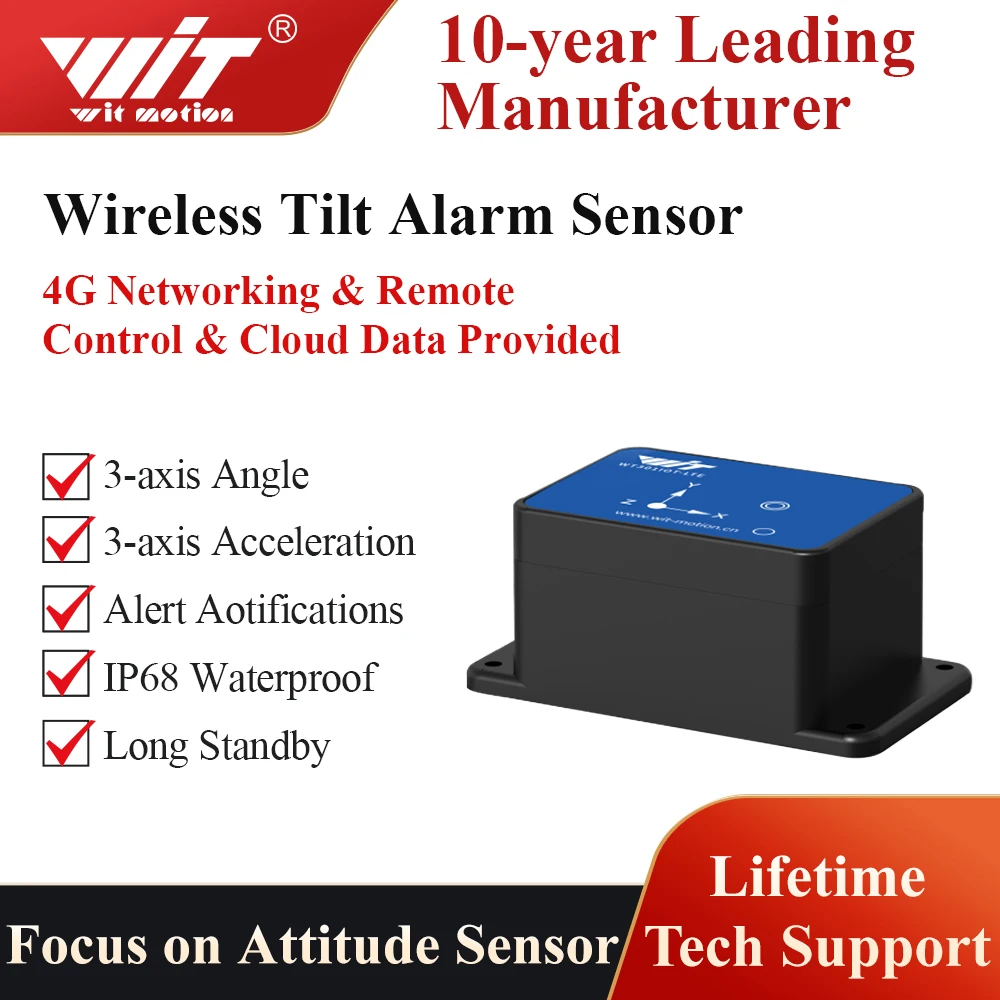 Беспроводной Наклонный датчик ускорения WitMotion WT301IOT-LTE 4G, удаленный мониторинг в любом месте в течение 5 лет