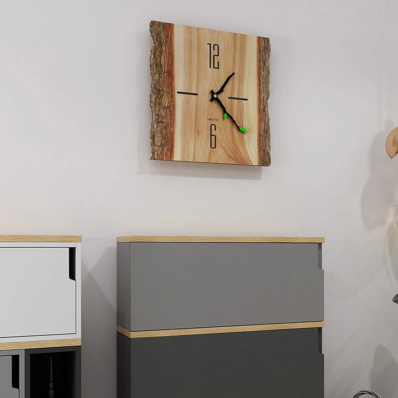 

Clocks Wall Watch Home Decor 12 inch Nordic Wooden Wall Clock Modern Design Living Room Decoration Tree Pattern Hanging