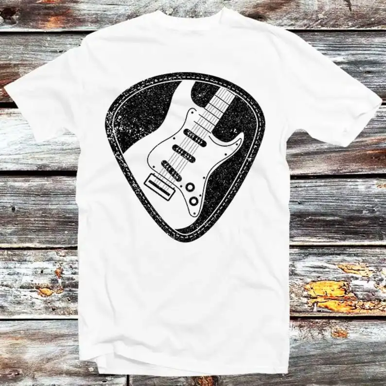 

Guitar T Shirt Picks Silhouette Shadow Music DJ Black & White Trending Bestseller Gift for Him Musician Style Top Tee Men Women