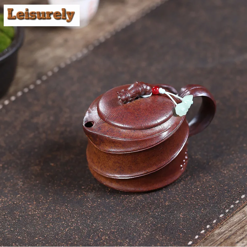 200ml Yixing Purple Clay Teapots Handmade Bamboo Joint Pot Raw Ore Wood-fired Porcelain Mud Kettle With Infuser Zisha Tea Set