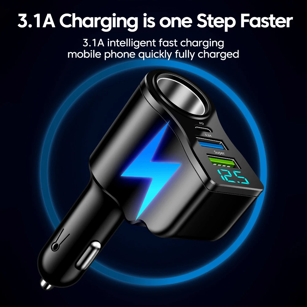 66W 4 Ports multifunctional Car Cigarette Lighter Power Adapter 3.1A Dual USB PD Car Phone Fast Charger iphone Huawei Ipad car phone charger