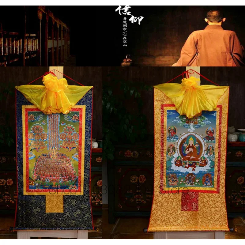 

Wholesale Buddhist supplies 2P--60 CM Thang-ga Thangka -efficacious Protection Tibetan Buddhism Gelug Tsongkhapa Buddha painting