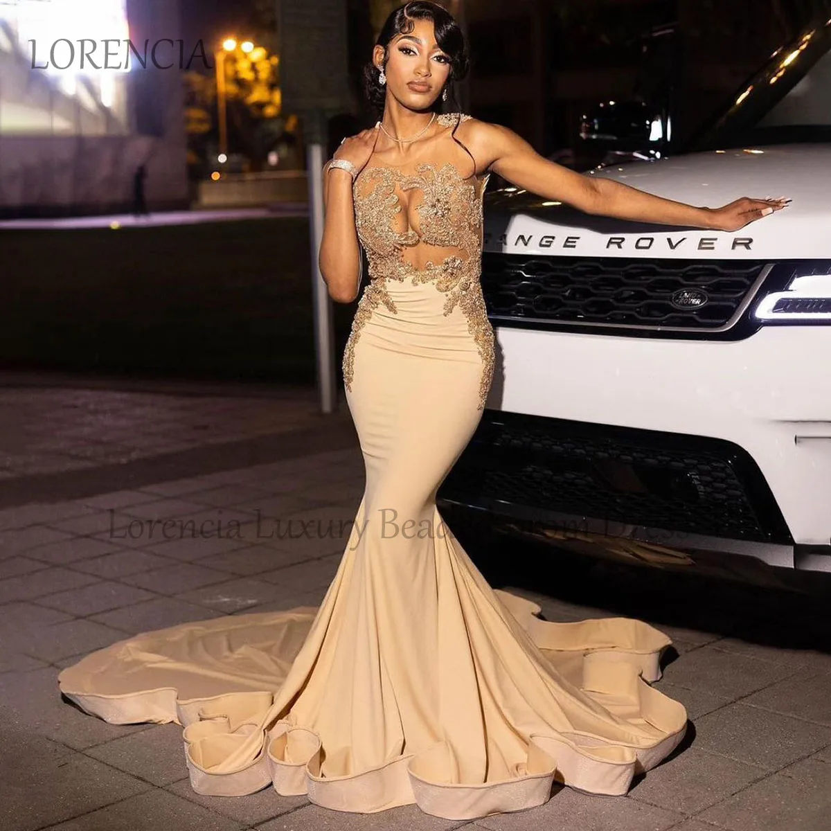 Off-Shoulder Beaded Fringe Mermaid Prom Dress for Black Girls main image 1