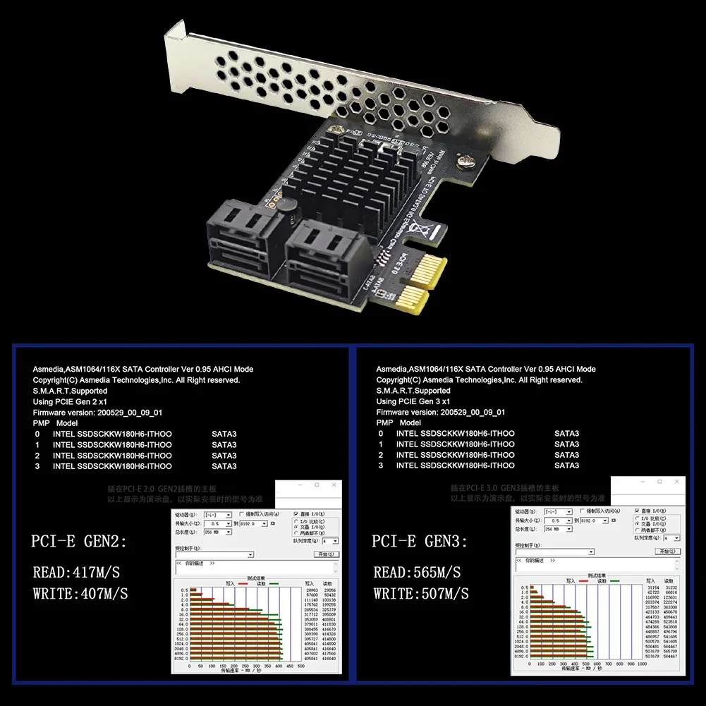 4 Port SATA III PCIe Expansion Card 6Gbps SATA 3.0 to PCI-e 1X Controller Card PCI Express Adapter Add On Card PCI-E X4 X8 X16 — view 5