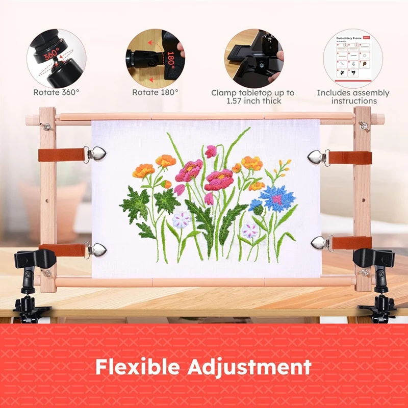 Rotating Wooden Crossstitch Frame-With Clip, Adjustable Large Embroidery Hoop Holder, Suitable For Sewing Crafts Durable