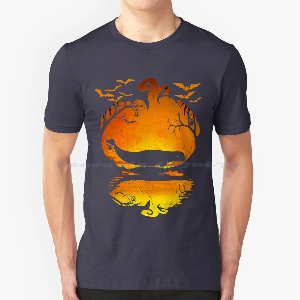 Beluga Whale Silhouette Pumpkin Halloween Costume Regalo T Shirt 100% Cotone Tee Beluga Whale Halloween Costume Beluga Whale