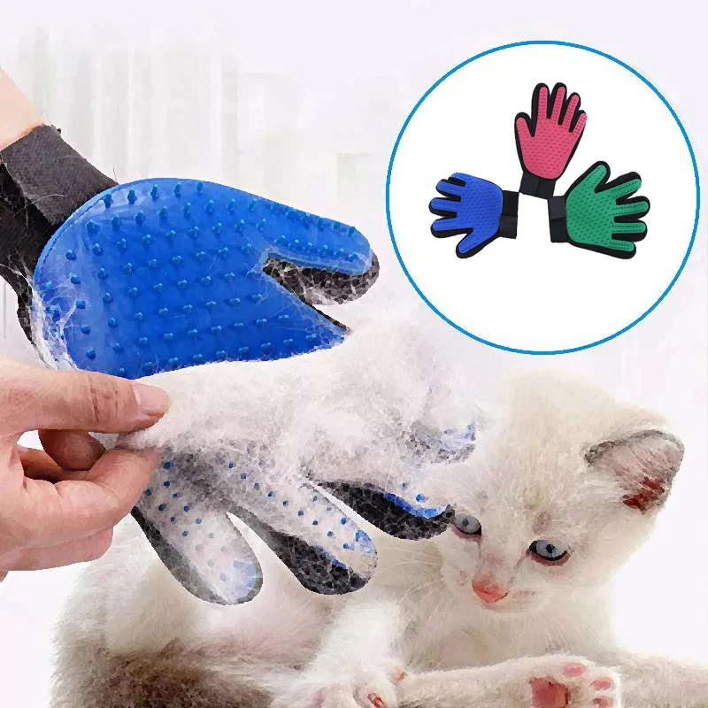 Pet Grooming Massage Gloves Soft Rubber Hair Removal Glove For Cats