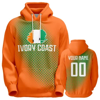 Custom Ivory Coast Hoodie National Flag Design Orange Pullover Sweatshirt with Name Number for Men Women Youth Spring Autumn 1