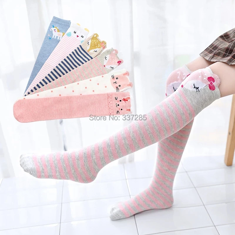 Spring Rainbow Kids Over Knee High Socks Cotton Cartoon Stockings cartoon socks cotton knee socks knee length socks over the calf socks