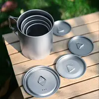 New Camping Titanium Cups 300ml 450ml 750ml Cooking Pot Ultralight Folding Handle 2