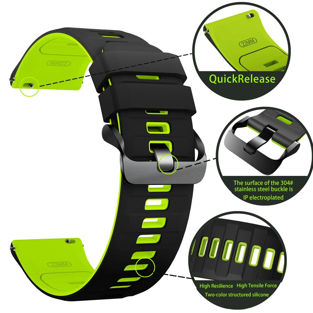 Silicone Sports Strap for Smartwatches - 20/22mm Adjustable Band in Various Colors