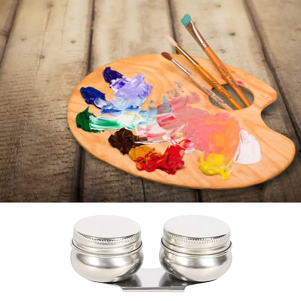 2pcs 더블 팔레트 컵, 수채화 아크릴에 대 한 뚜껑 아티스트와 스테인레스 스틸 큰 입 오일 페인트 솔벤트 컨테이너
