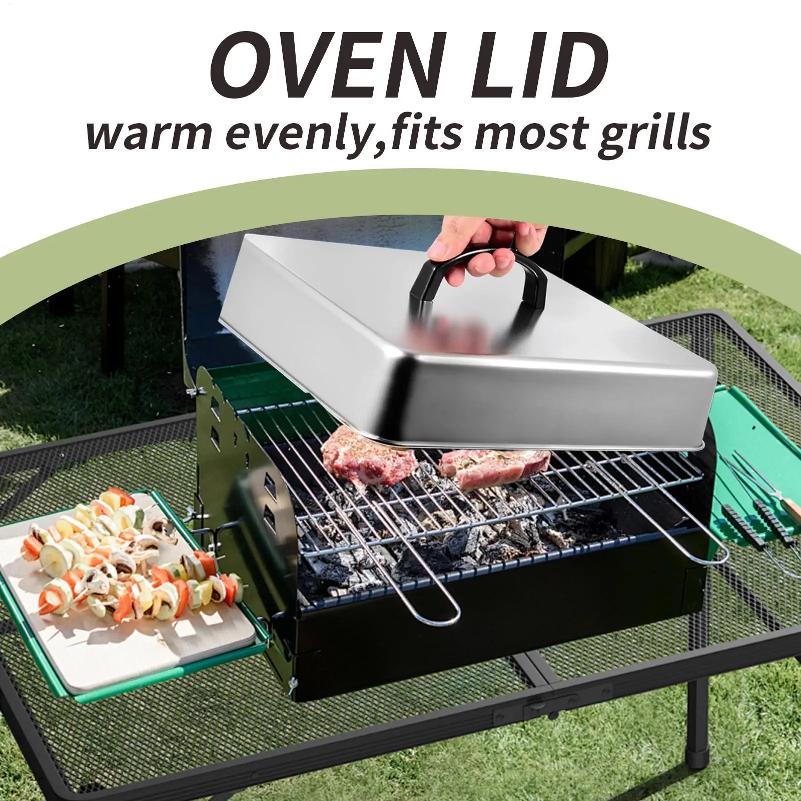 Bratpfannenabdeckungen aus Edelstahl für Grill, Burger, Sandwiches, Steak, Topfdeckel, rechteckiger Grill, Backhaubenabdeckung, Käse-Schmelzkuppel – Detail 2